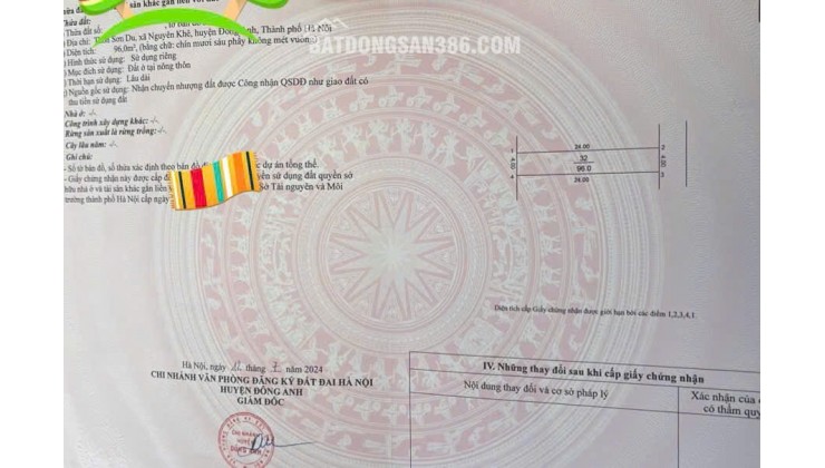  Bán 96m đất Sơn Du, Nguyên Khê - Ô tô tránh - Cách đường liên xã 30m